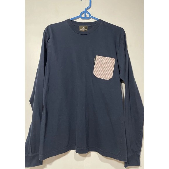 Ball and Buck T-Shirt Mens Medium Striped Pocket Navy Blue Long Sleeve - Picture 1 of 6